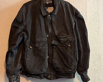 Vintage Land Rover Jacket . 90s Black Denim & Leather Trim Bomber . XL