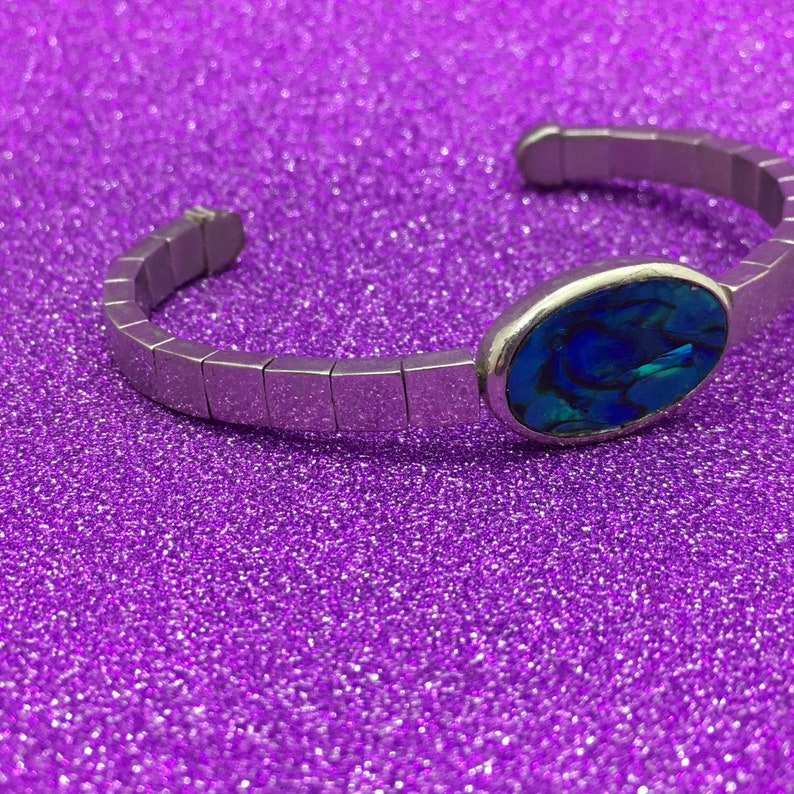 Vintage Abalone Shell & Silver Metal Stretch Cuff Bracelet - Etsy