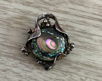 Unique Vintage Sterling Silver & Abalone Shell Brooch, Pin