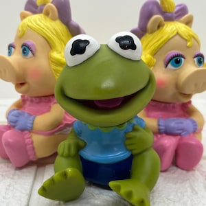 3 Vintage Muppet Babies Kermit & Miss Piggy Rubber Toys 1984 Hasbro
