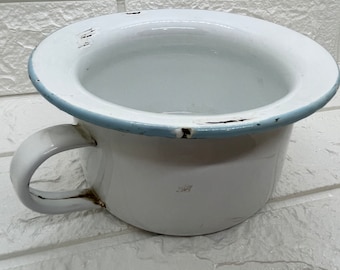 Vintage Chippy Enamelware Child's Chamber Pot Potty Trimmed in Baby Blue . Krueger NY