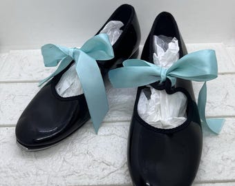 Chaussures de claquettes vintage Dance Mates, chaussures pour enfants en cuir verni. Vérifier les mesures...