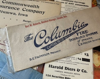 13 cartes publicitaires vintage au buvard d'encre de bureau ~ Assurance et Noël ~ années 40/50