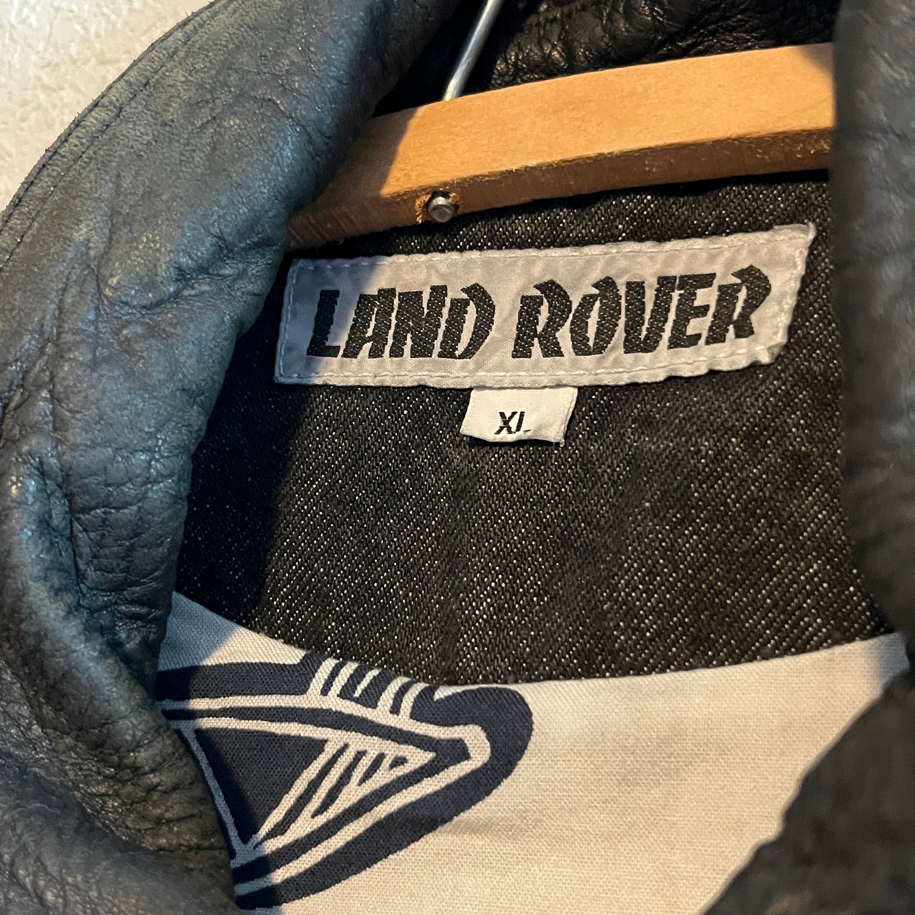 Vintage Land Rover Jacket . 90s Black Denim & Leather Trim Bomber