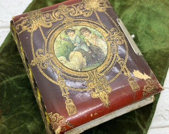 Antique Velvet Victorian Photograph Photo Album, Celluloid Cover w Photos
