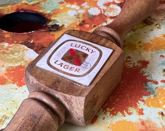 Lucky Lager Vintage 1960s X Logo Wooden Beer Draft Beer Tap Handle
