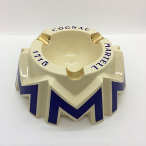 Vintage Cognac Martell Cigar Ashtray . Large Mid Century Cream Ceramic 6.5&quot;x2.5&quot;