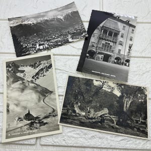 Lot de 4 cartes postales vintage de voyage en Espagne, en Autriche, avec photo réelle RPPC de la succession de l'artiste Roi Partridge