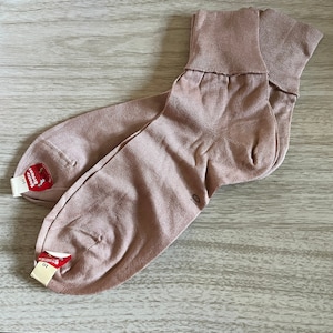 2 pr NOS Vintage Buster Brown Socks in Taupe, Bebon Cotton Yarn . Size 10