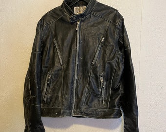 Vintage 1990s Worn Leather Motorcycle Jacket, Laced Sides, Racer Jacket by Wilsons Open Road, XL