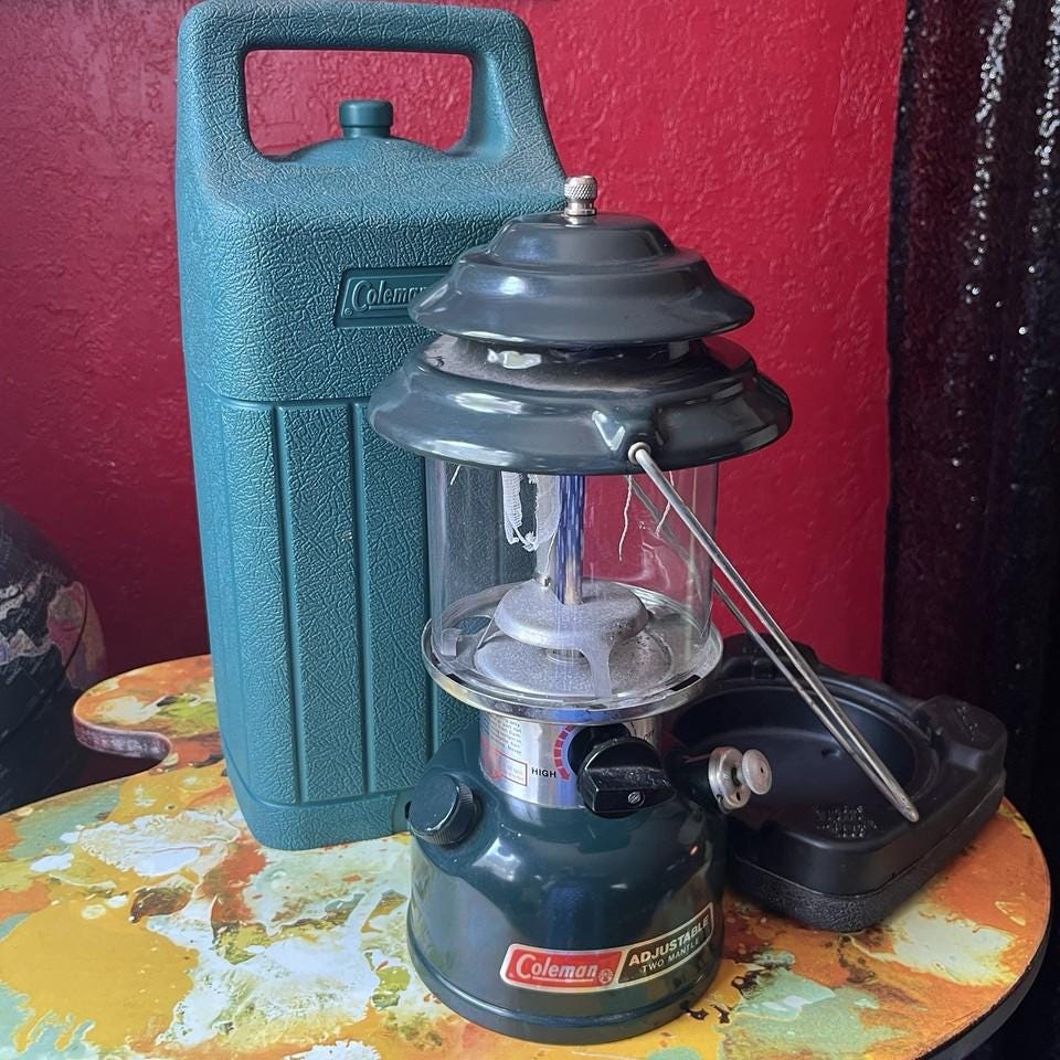 Vintage Coleman Two Mantle Fuel Lantern W Case Green 288 288A700