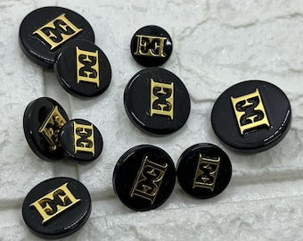 10 Vintage Escada Black & Gold Tone E Logo Replacement Buttons