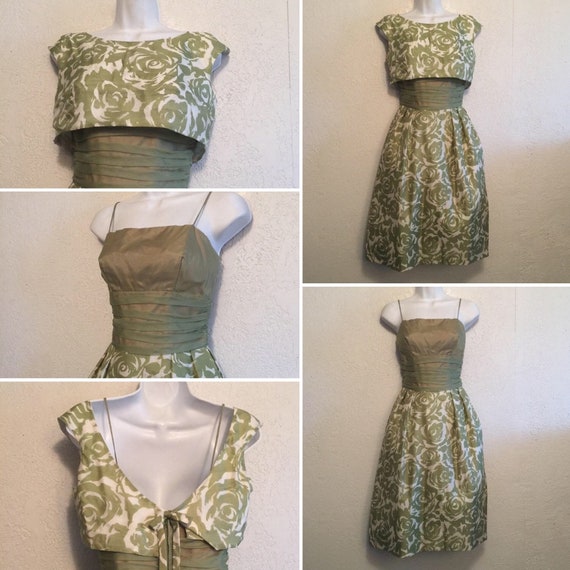 Unique 1950s Vintage Olive Green Floral Formal Dr… - image 7