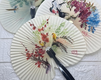 3 Vintage Folding Chinese Paper Fans ~ Shanghai Arts & Crafts, People's Republic of China