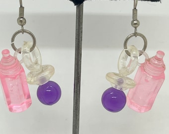 Vintage 80s/90s Baby Bottle Pacifier Charm Dangle Earrings