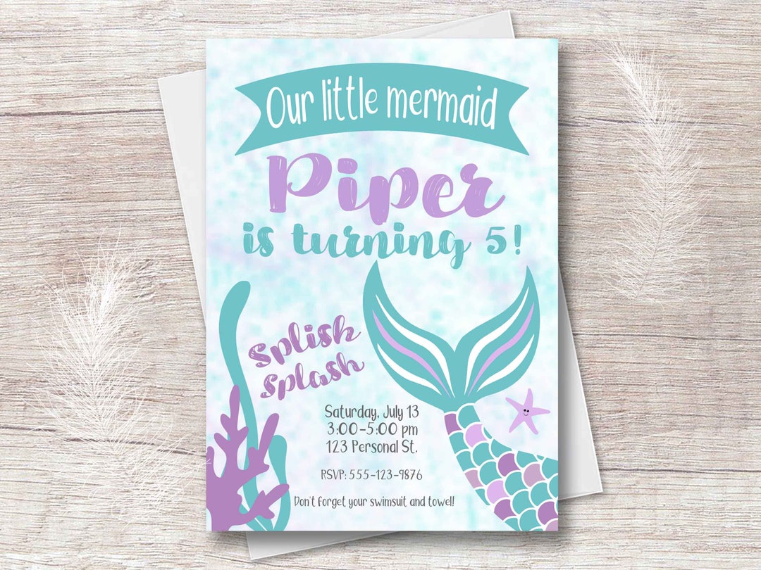 Mermaid Birthday Invitation PRINTABLE Digital File or PRINTED - Etsy