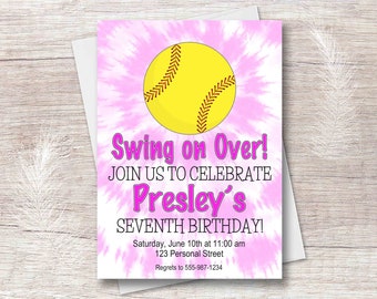 Softball Tie-Dye Birthday Invitation - PRINTABLE Digital File or PRINTED