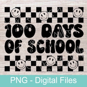 100 Days of School, Retro Checked Smile Face, PNG, Digital File, One Hundred, T-Shirt Design