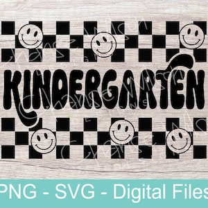 Kindergarten Retro Checkered Smile Face, PNG, SVG, digital file, Back to School, First Day of School, T-shirt