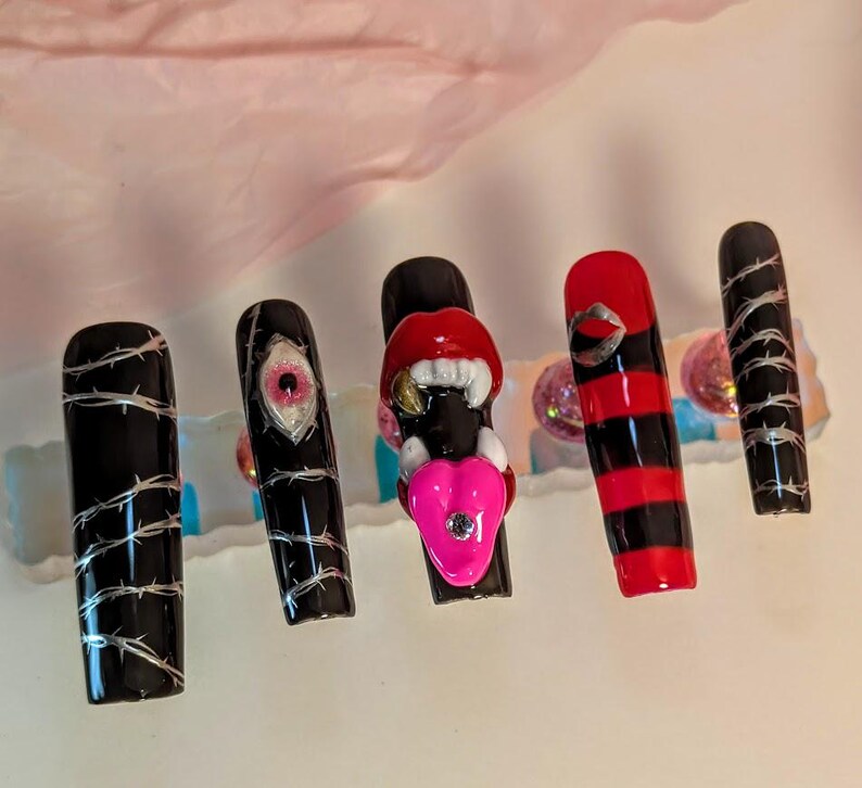 3d Rectangular Nails Alt Vampire Press on Nail Set (10pcs) - Etsy