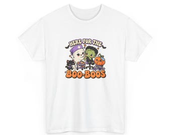Here for the Boo-Boos Nurse Halloween Shirt, Cute Chibi Ghost Nurse Tee, Spooky Healthcare Gift