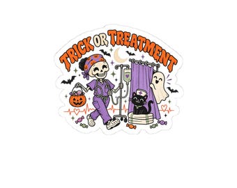 Trick or Treatment Nurse Halloween Sticker, Cute Spooky Medical Vinyl Decal, Nurse Gift