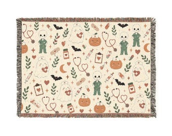 Halloween Nurse Woven Blanket | Cute Medical Throw | Nurse Gift | Healthcare Halloween Decor