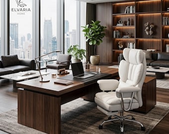 Ergonomic Executive Office Chair with Footrest, High Back, Reclining PU Leather Swivel Chair