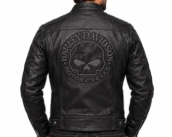 Chaqueta de motociclista para hombre con calavera reflectante HD, de cuero genuino de vaca.