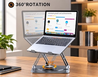 Adjustable Laptop Stand, 360 Rotating Aluminum Laptop Riser, Foldable Ergonomic laptop Holder, Portable Desk Stand for 10-16 Inch Laptop