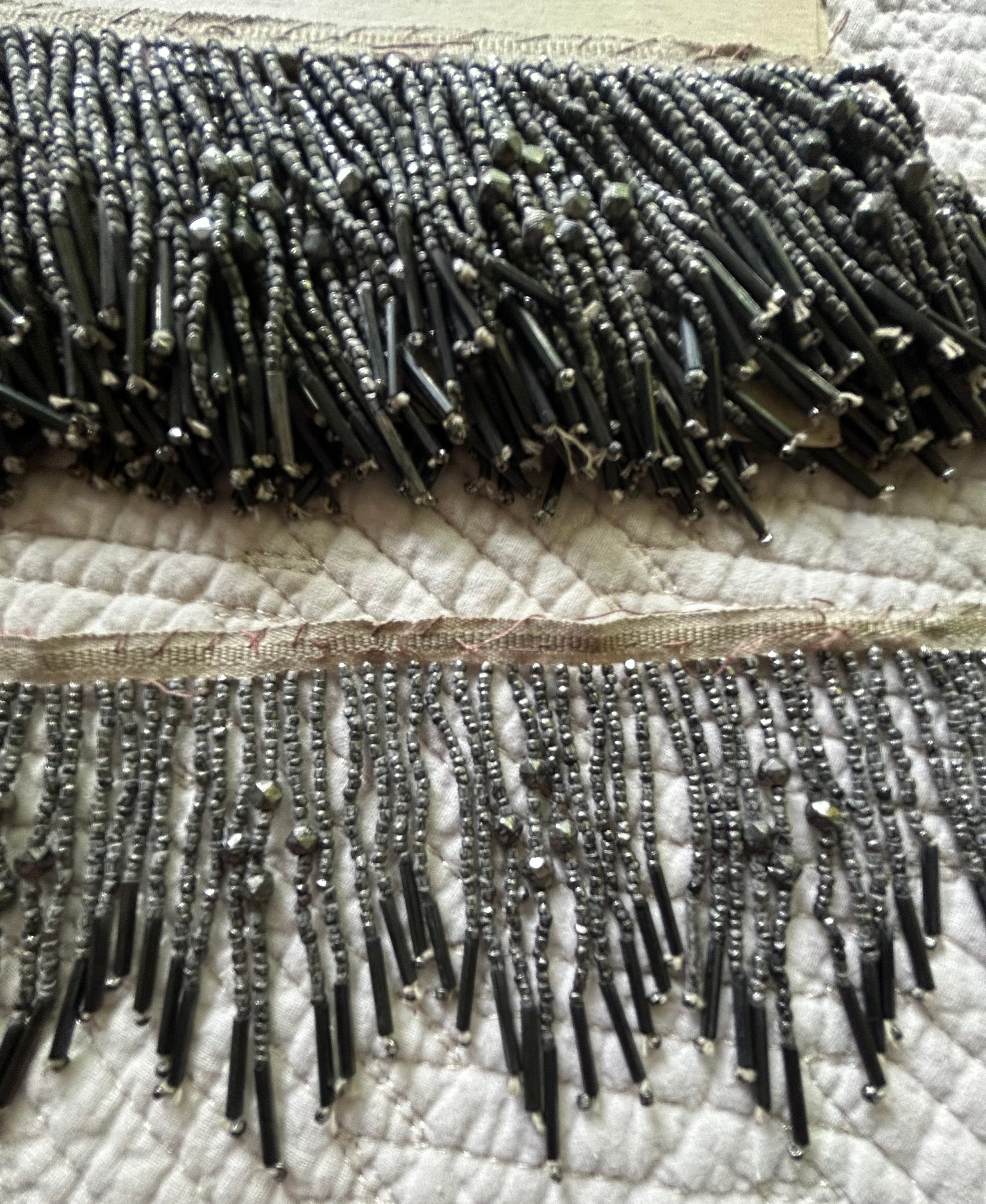 Antique Rare FRENCH STEELCUT BEADED Fringes Gray Trim Beaded Tassel ...