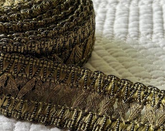Ein Meter Vintage-Metallspitzenborte, breite Goldlitze, antike Textilborte, Vintage-Metallband, antikes Goldband