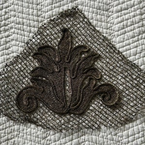 Antique METALLIC MESH APPLIQUE bronze metallic lace doiley patchwork ecclesiastical trim decal clerical decoration vintage textile
