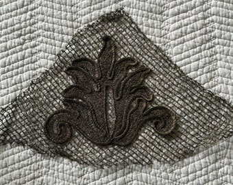 Antique METALLIC MESH APPLIQUE bronze metallic lace doiley patchwork ecclesiastical trim decal clerical decoration vintage textile
