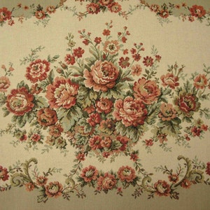 Vintage 1950s French LOVESEAT SETTEE TAPESTRY (set two) machine woven floral bouquet needlepoint back seat and arms upholstery