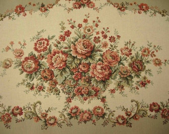 Vintage 1950s French LOVESEAT SETTEE TAPESTRY (set two) machine woven floral bouquet needlepoint back seat and arms upholstery