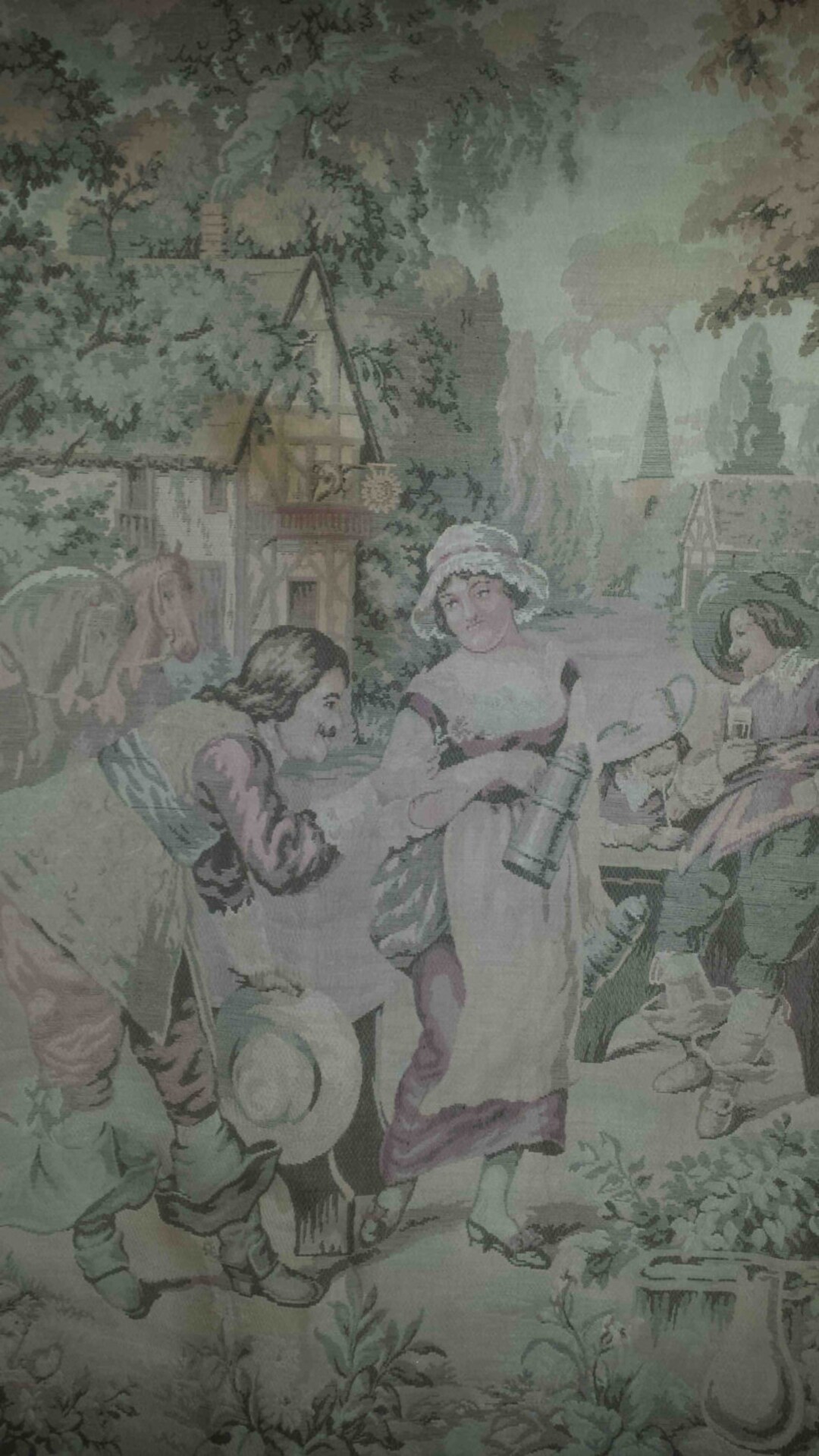 Vintage GOBELIN TAPESTRY HANGING 1920s European Arras Horses Maiden ...