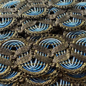 METALLIC GOLD BLUE scalloped lace trim metallic ribbon metallic lace border edging one metre ribbon vintage trim unused store stock