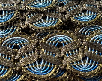 METALLIC GOLD BLUE scalloped lace trim metallic ribbon metallic lace border edging one metre ribbon vintage trim unused store stock