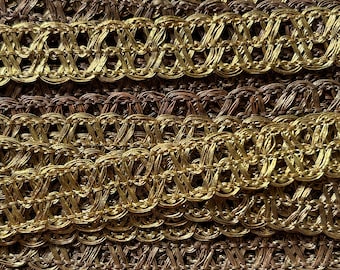 Vintage-Metallspitzenborte, goldfarbene, gewellte Borte, goldfarbenes Metallband, ein Meter Borte