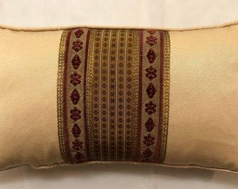 JAPANESE OBI PILLOW antique textile cushion vintage velvet ribbon metallic trim cushion sham