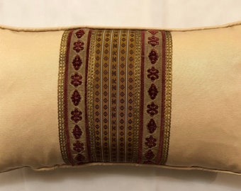 OBI PILLOW COVER Asian silk throw pillow antique textile vintage velvet ribbon metallic trim cushion sham rectangle pillow neckroll bolster