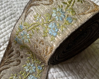 One meter VINTAGE METALLIC BORDER embroidered ribbon woven braid antique textile border trim metallic embroidery antique ribbon