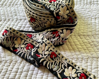 SILK SARI BORDER one meter retro embroidered floral ribbon band vintage saree border embroidered border ribbon edging trim antique textile