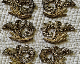 GOLD & SILVER APPLIQUES 1920s set of 6 antique beaded appliques brooches metal thread embroidery ecclesiastical  trims clerical decoration