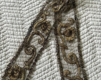 Antique GOLD MESH RIBBON old world gold net border metallic gold braid vintage edging trim fragment remnant sheer ribbon clerical trim