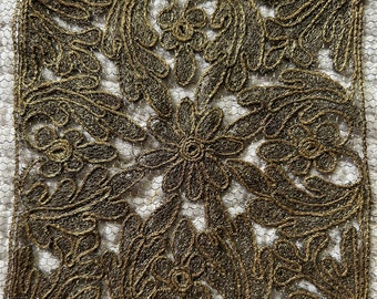 BRONZE METALLIC APPLIQUE vintage metallic lace doiley antique square patch clerical trim gold decal ecclesiastical decoration clothing trim