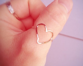 Minimalist Heart Ring, Gold Ring, Stacking Ring, Heart Ring, Open Heart Ring, Heart Rings, Artsy Heart Ring, Gift