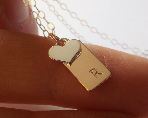 Personalized Bar Necklace,Rose Gold Bar Necklace,Minimalist Bar Necklace,Dainty Necklace,Heart,Rose Gold Necklace,Bar Jewelry,Gift
