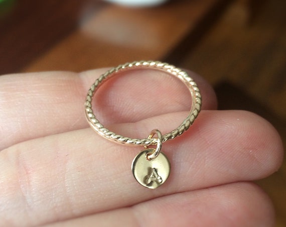 Modern Gold/Sterling Initial Set, Initial Rings, Stacking Ring, Personalized, Stacking Rings, Modern Rings, Disc Inital Rings, Charm Ring